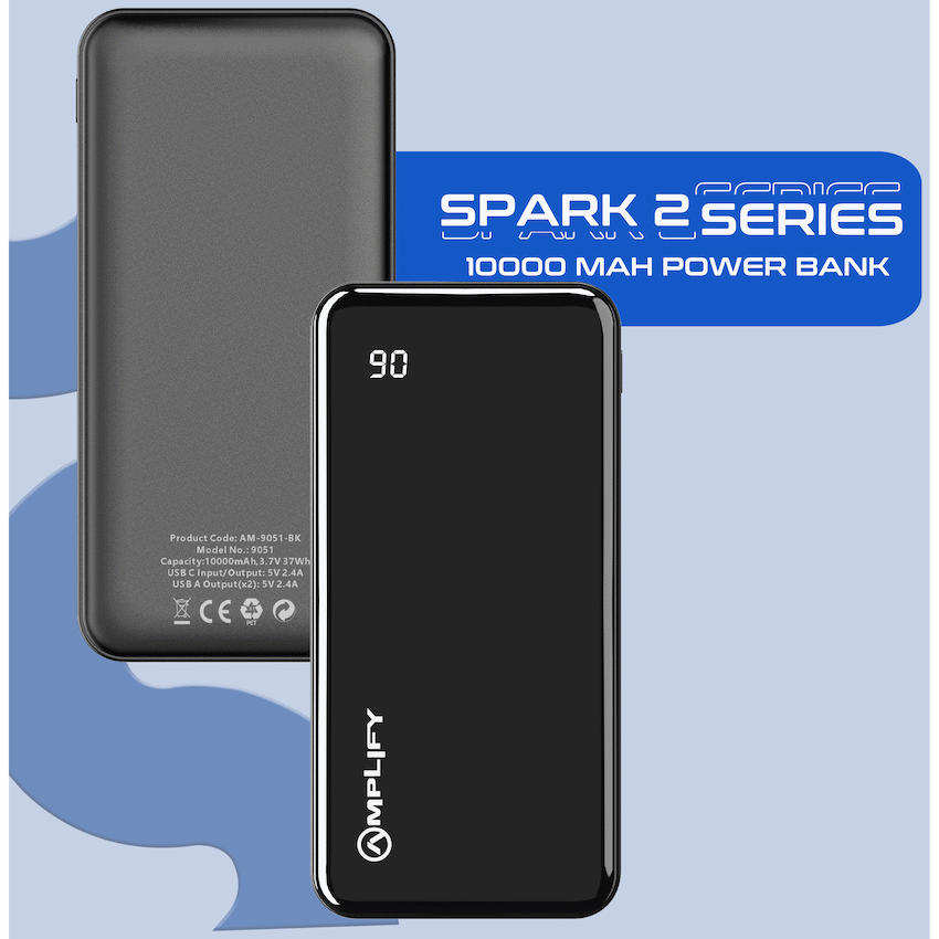Amplify Spark 2 Series 10 000 mAh Power Bank - Black - Guards On Duty Shop & Security Guards
