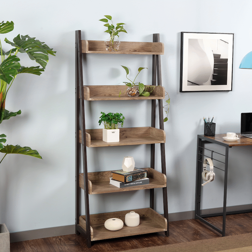 Everfurn Aegla 5-Tier Bookshelf - High Pressure Laminate with Powder-Coated Frame