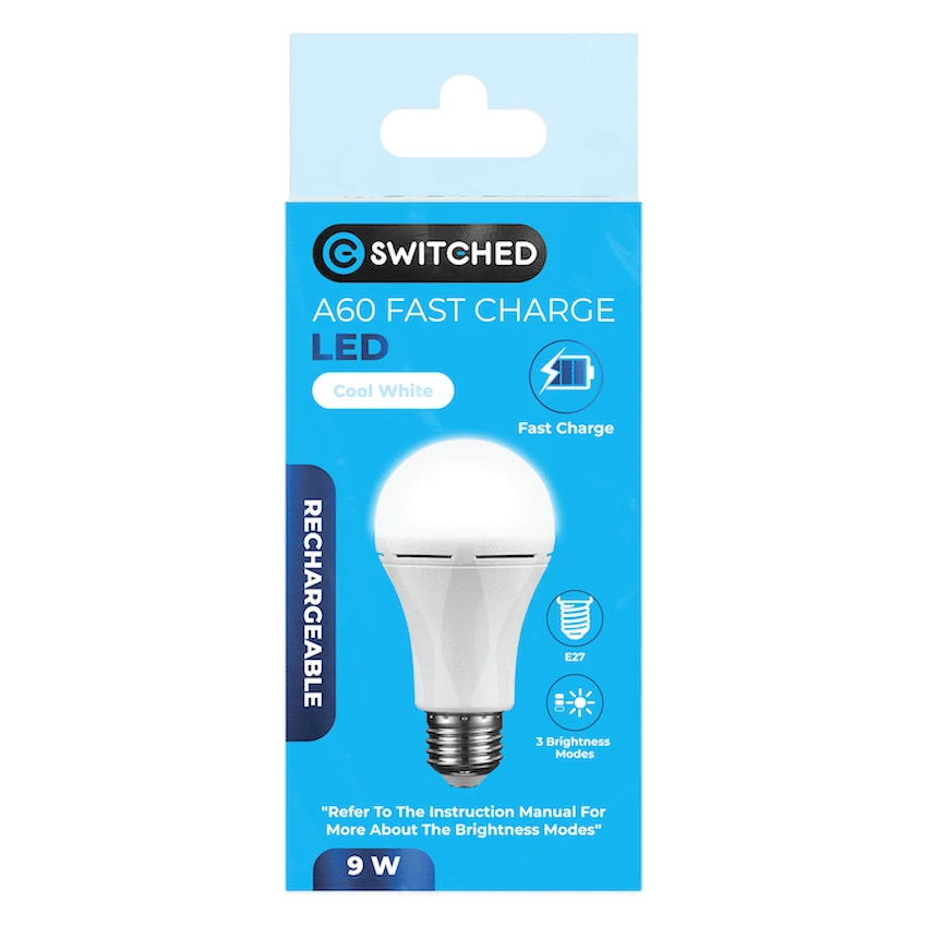 Switched 9w A60 Rechargeable Fast Charge E27 LED CW