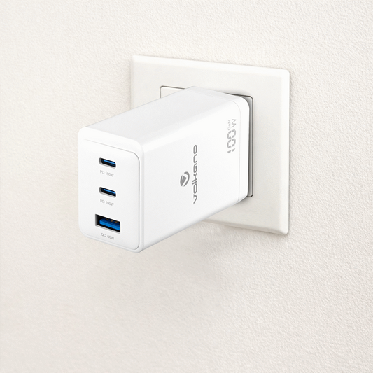 Volkano WattPro Series Triple Port 100W GaN Wall Charger - White