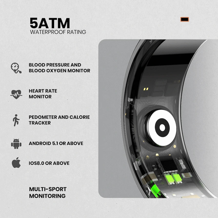 Volkano Ring Series Smart Ring with Charge Case - Black 18.9mm