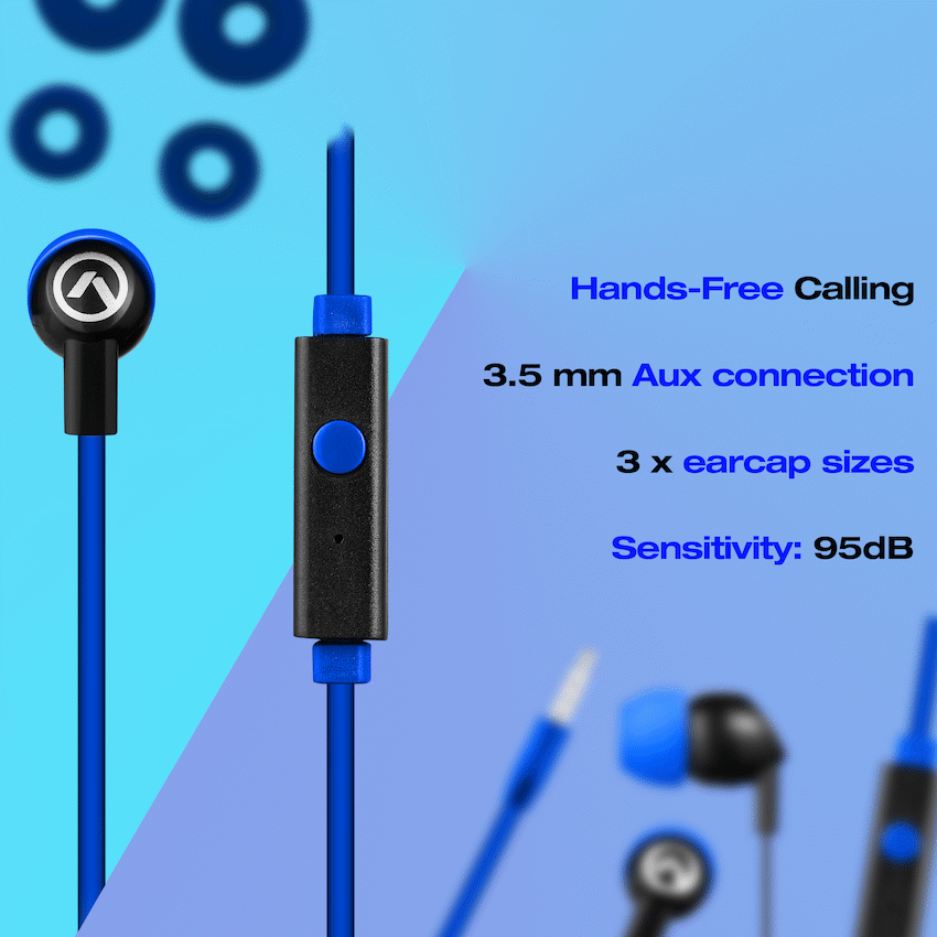 Amplify Vibe Series Earphones with Mic - Black and Blue - Guards On Duty Shop & Security Guards