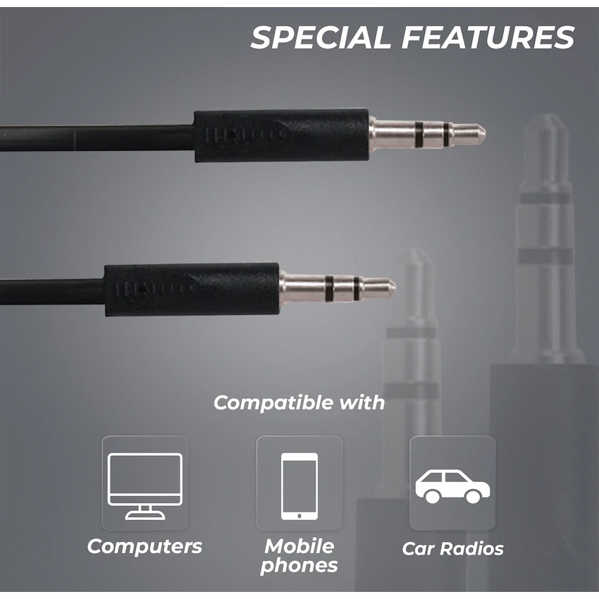 Bounce Cord Series AUX Cable - Black - Guards On Duty Shop & Security Guards