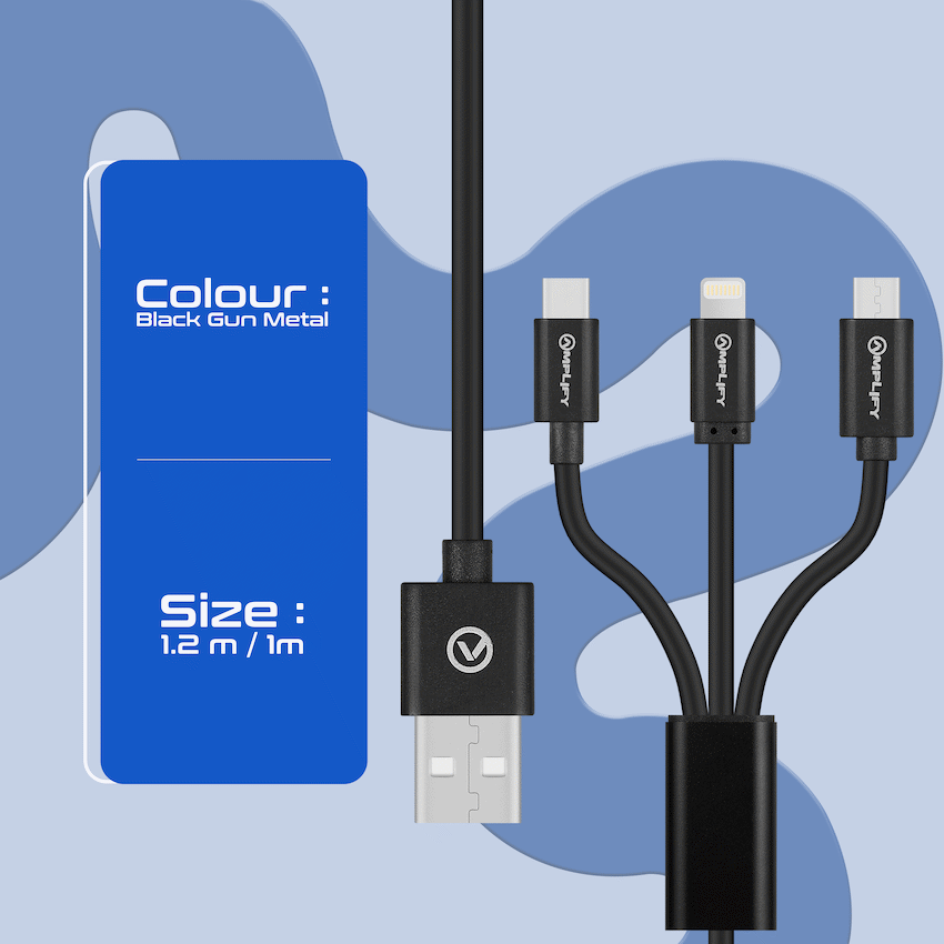 Amplify On the Fly 3-in-1 Charging Cable 1m - Guards On Duty Shop & Security Guards