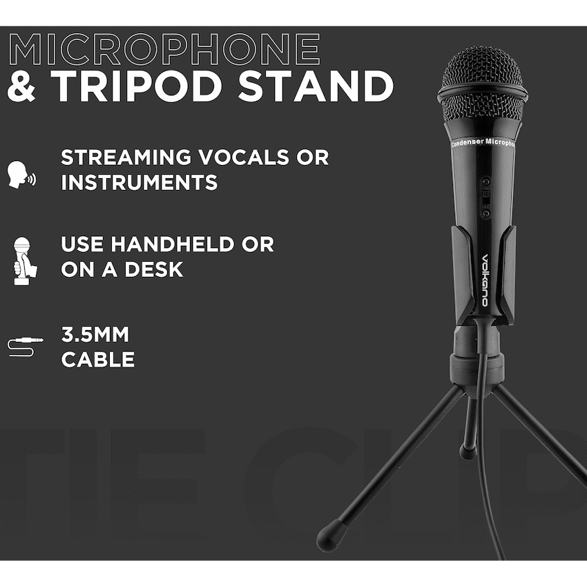 Volkano Stream Vocal Microphone with Tripod, Aux