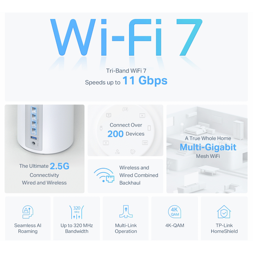 Deco BE85 (1-Pack) BE19000 Tri-Band Whole Home Mesh Wi-Fi 7 System