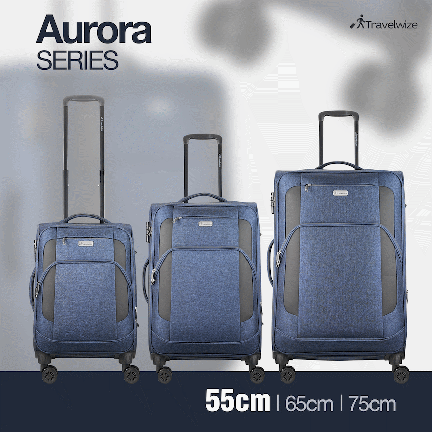 Travelwize Aurora 55cm 4-Wheel Spinner Trolley Case - Navy Melange