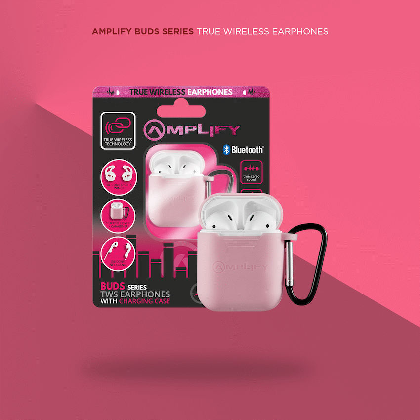 Amplify Buds Series True Wireless Earphones with Silicone Accessories - Pink - Guards On Duty Shop & Security Guards