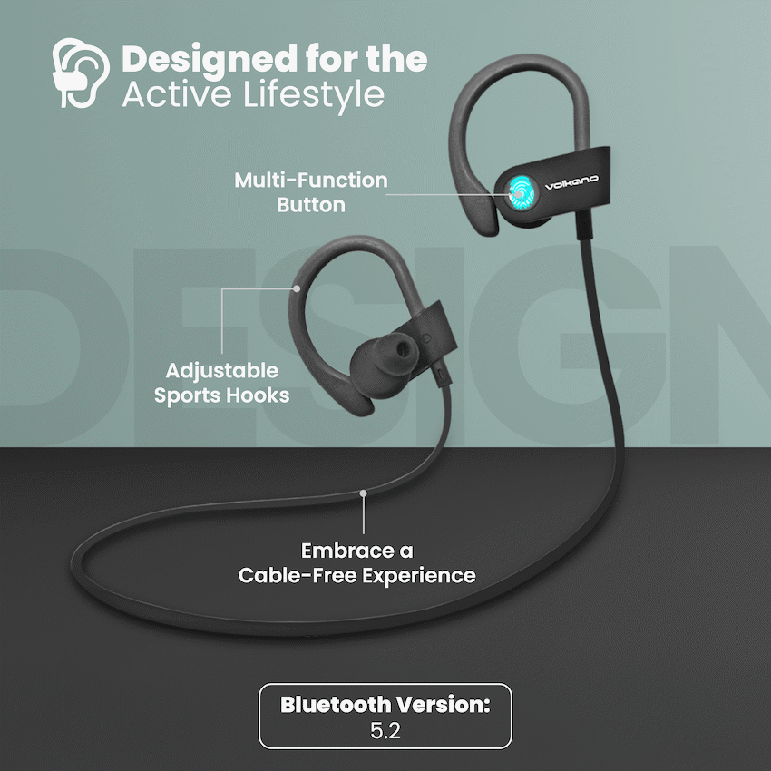 Volkano Race Series Bluetooth Sport Earhook Earphones - Black