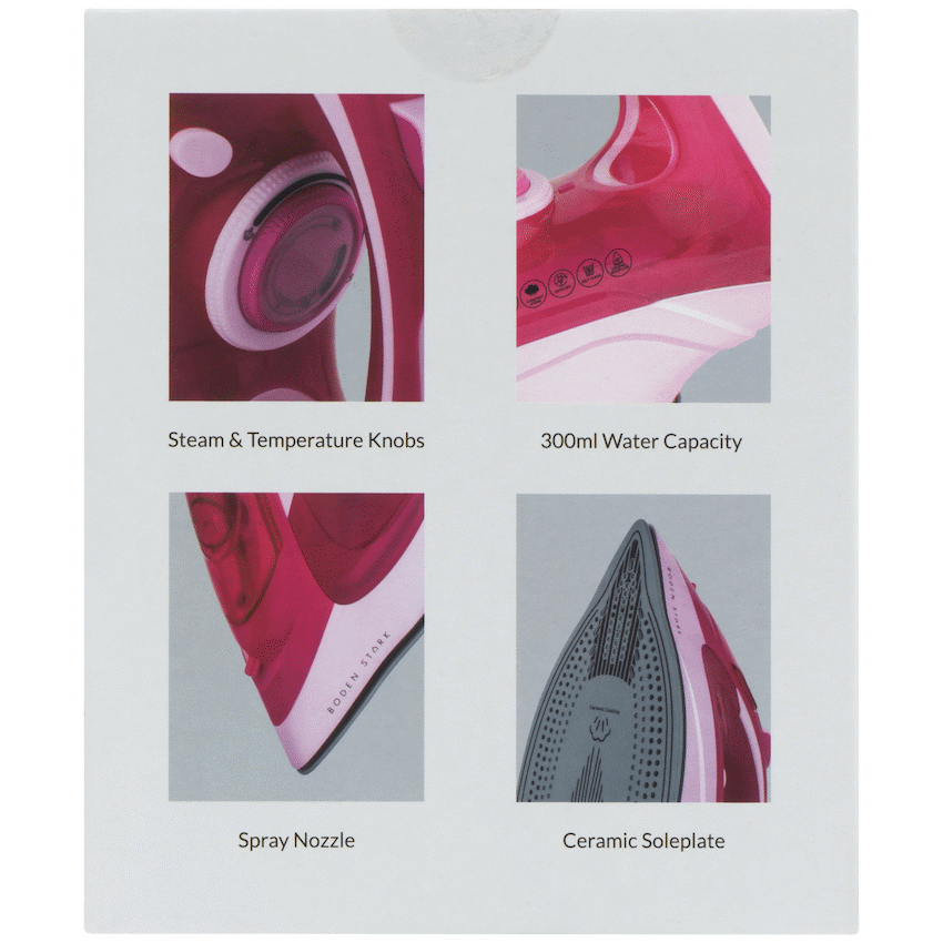 Boden Stark 2600W Ceramic Steam Iron - Pink - Guards On Duty Shop & Security Guards
