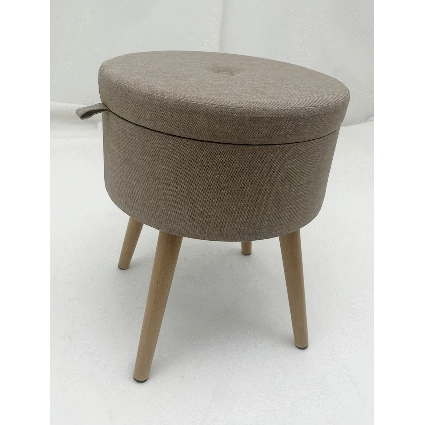 Sophie Round Storage Stool with Wooden Legs - Brown
