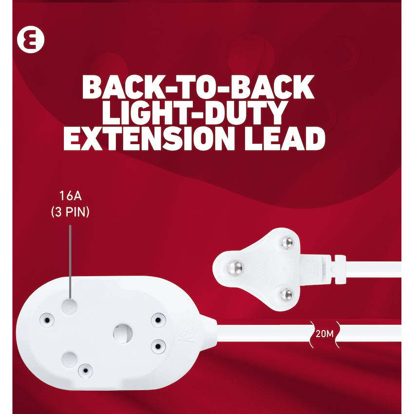 Ellies Back to Back Light Duty Extension Lead-20M