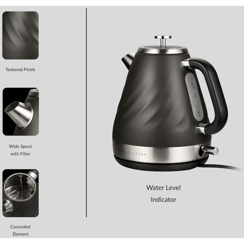Boden Stark 1.7l Stainless Steel Kettle - Charcoal - Guards On Duty Shop & Security Guards