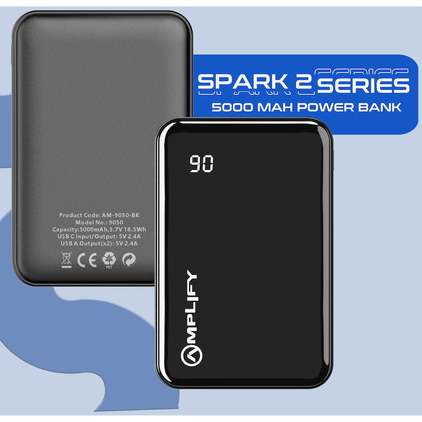 Amplify Spark 2 Series 5000 mAh Power Bank - Black - Guards On Duty Shop & Security Guards
