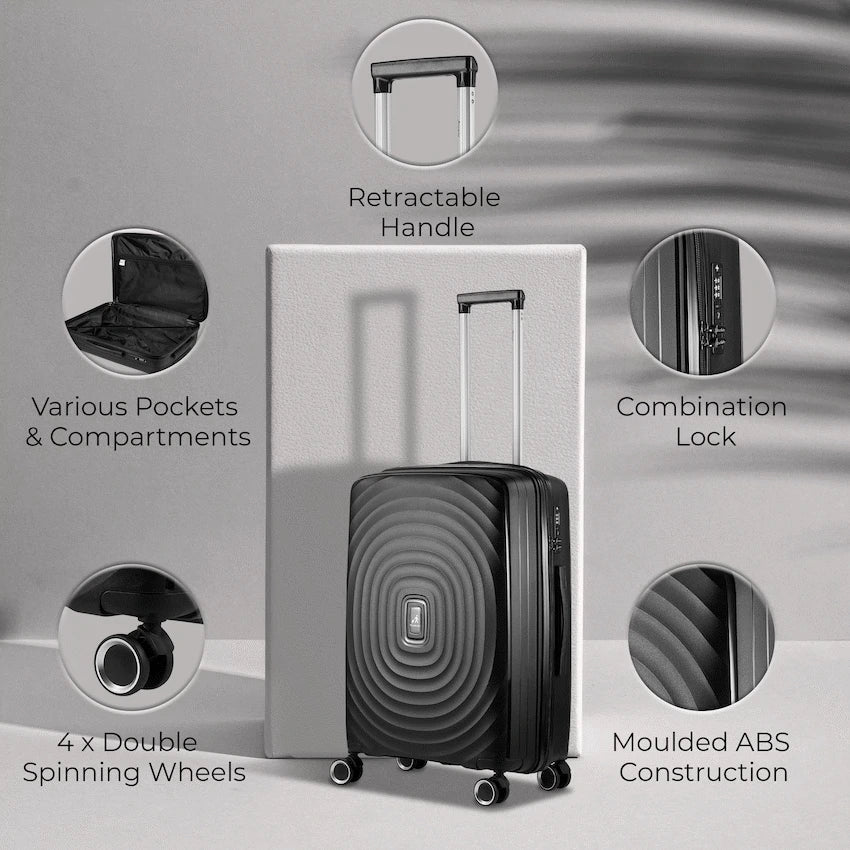 Travelwize Ripple PP 4-Wheel Spinner 3 Pc Luggage Set - Black