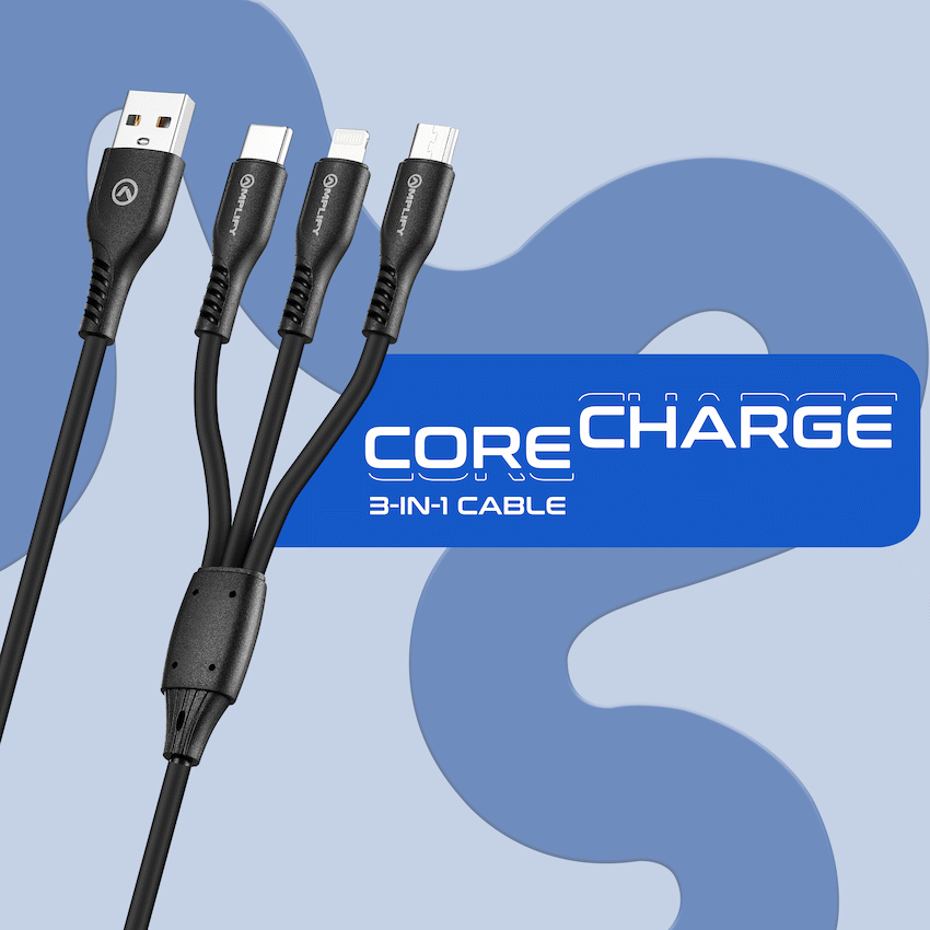 Amplify CoreCharge Series 1.2m 3-in-1 Cable - Black