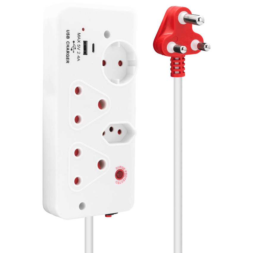 Ellies 4-Way Medium Surge Multiplug with USB-A+USB-C 0.5m