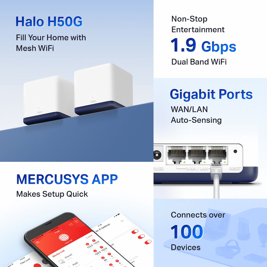 TP-Link Mercusys Halo H50G (2-Pack) AC1900 Whole Home Mesh Wi-Fi System