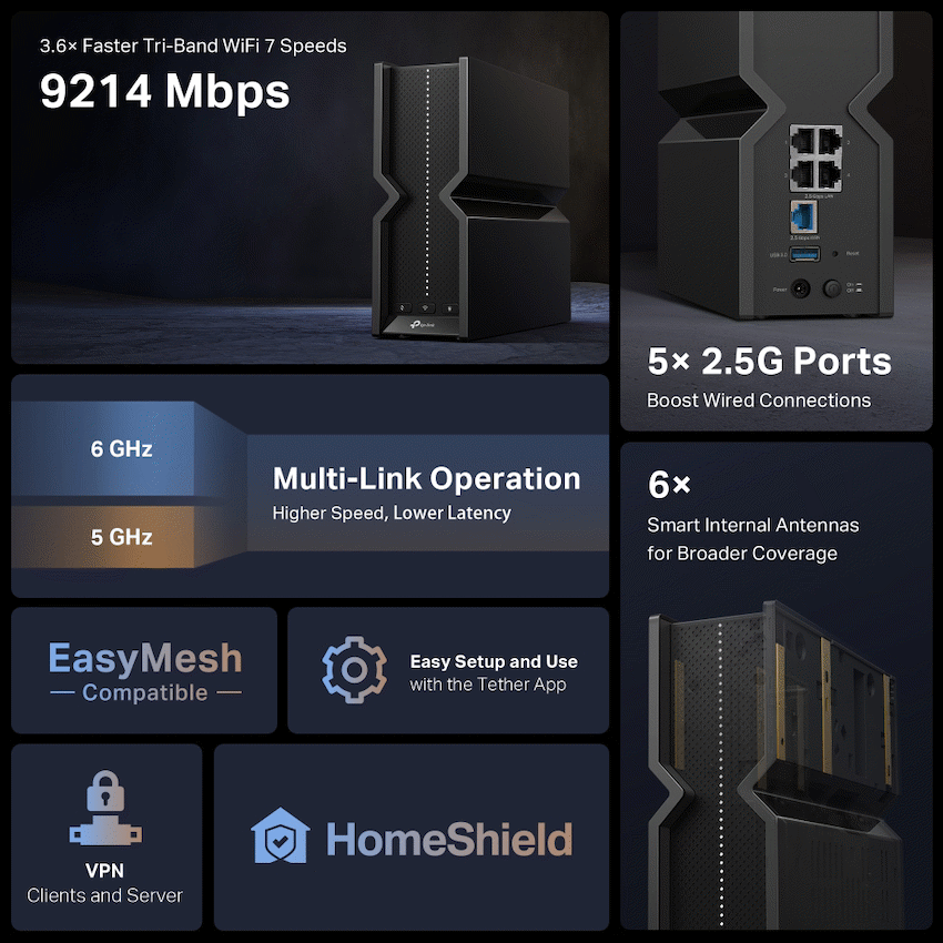 Archer BE550 BE9300 Tri-Band Wi-Fi 7 Router