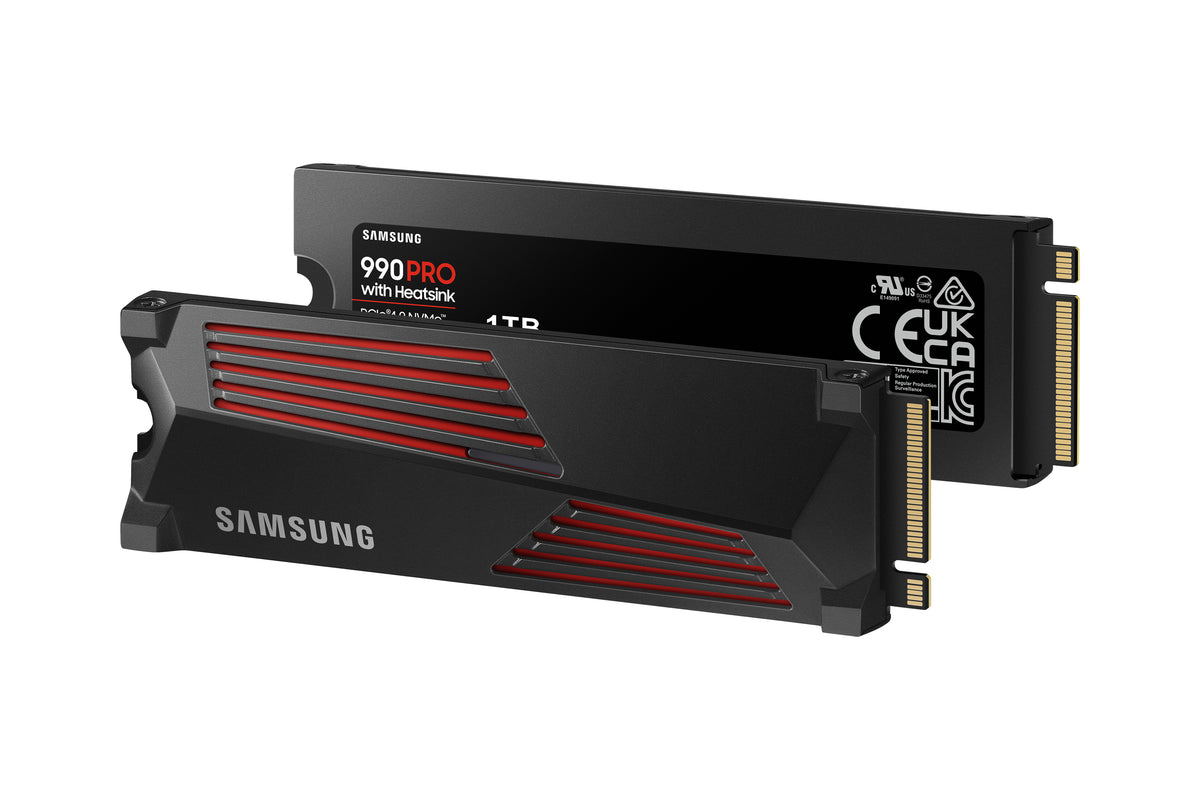 SAMSUNG MZ-V9P1T0CW 990 PRO 1 TB NVMe SSD W/Heatsink - Read Speed up to 7450 MB/s; Write Speed to up 6900 MB/s; Random Read up t