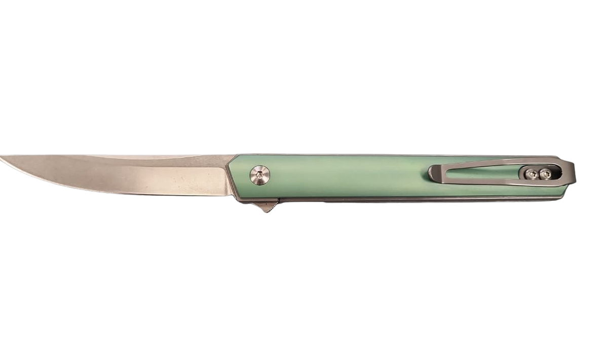 FAS7-23 Pocket Knife Folding Thin Green Handle, Silver Screws