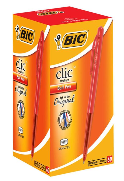 Bic Clic Red Medium Ballpoint Pens With Retractable Side