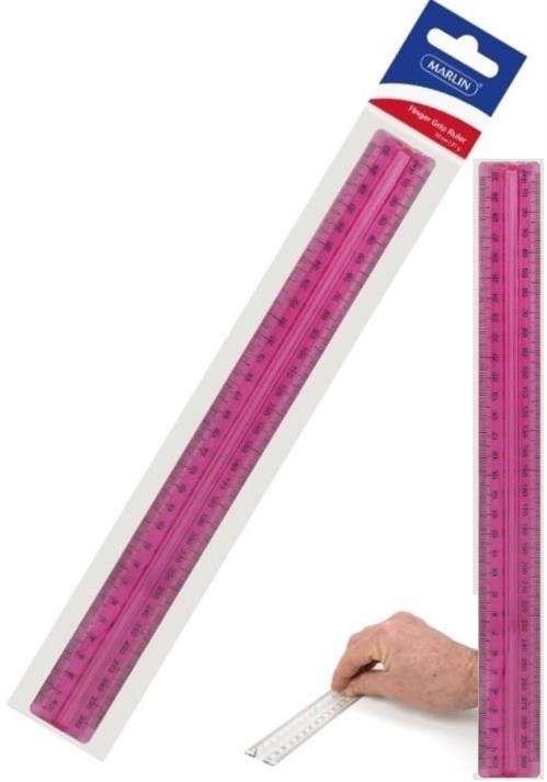 Marlin 30Cm Finger Grip Clear Pink Ruler