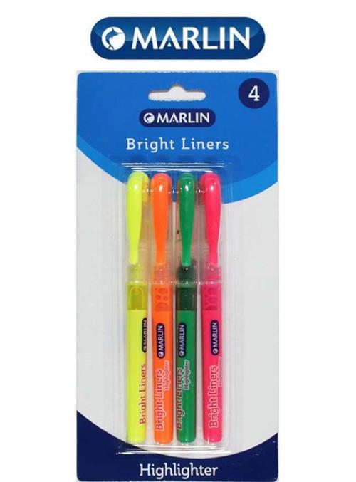 Marlin Bright Liners Pen Type Highlighters Assorted Colours