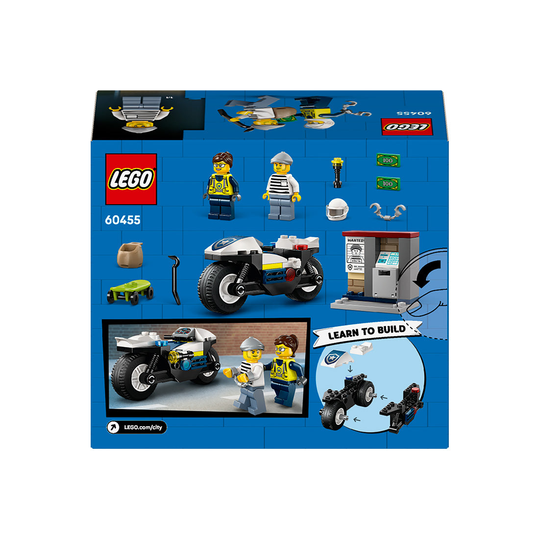 LEGO® City Police Motorcycle Chase Toy, Motorbike Set for Ages 4 and up 60455