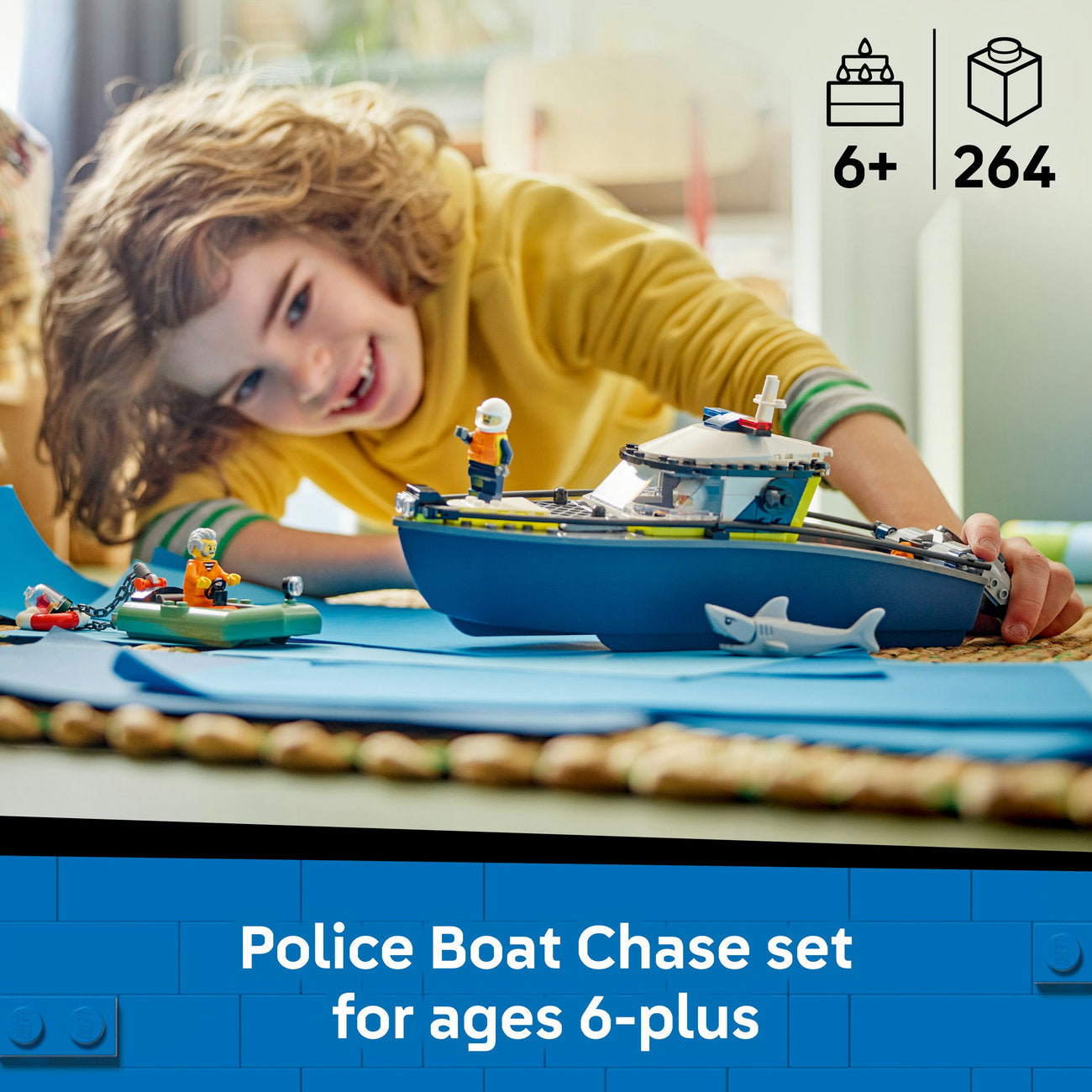 LEGO® City Police Boat Chase Toy with a Floatable Speedboat and Dinghy 60456