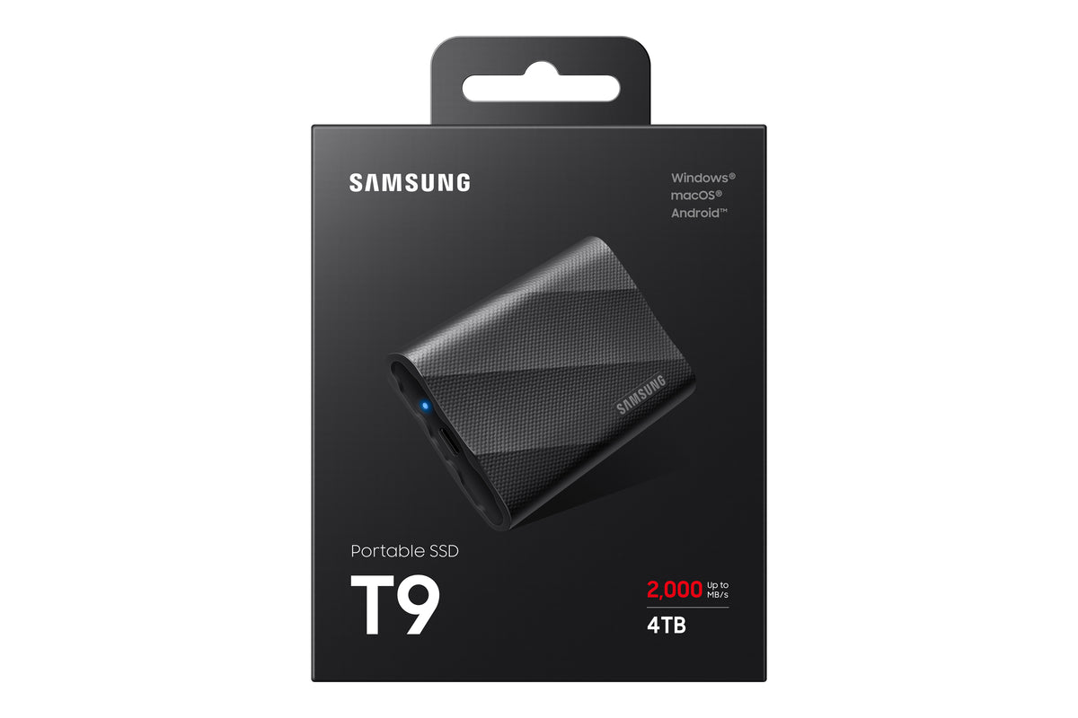 Samsung MU-PG4T0BW T9 Portable SSD 4 TB; Transfer speed up to 2000 MB/s; Write Speed up to 1950MB/s; USB 3.2 (Gen2x2; 20Gbps); A