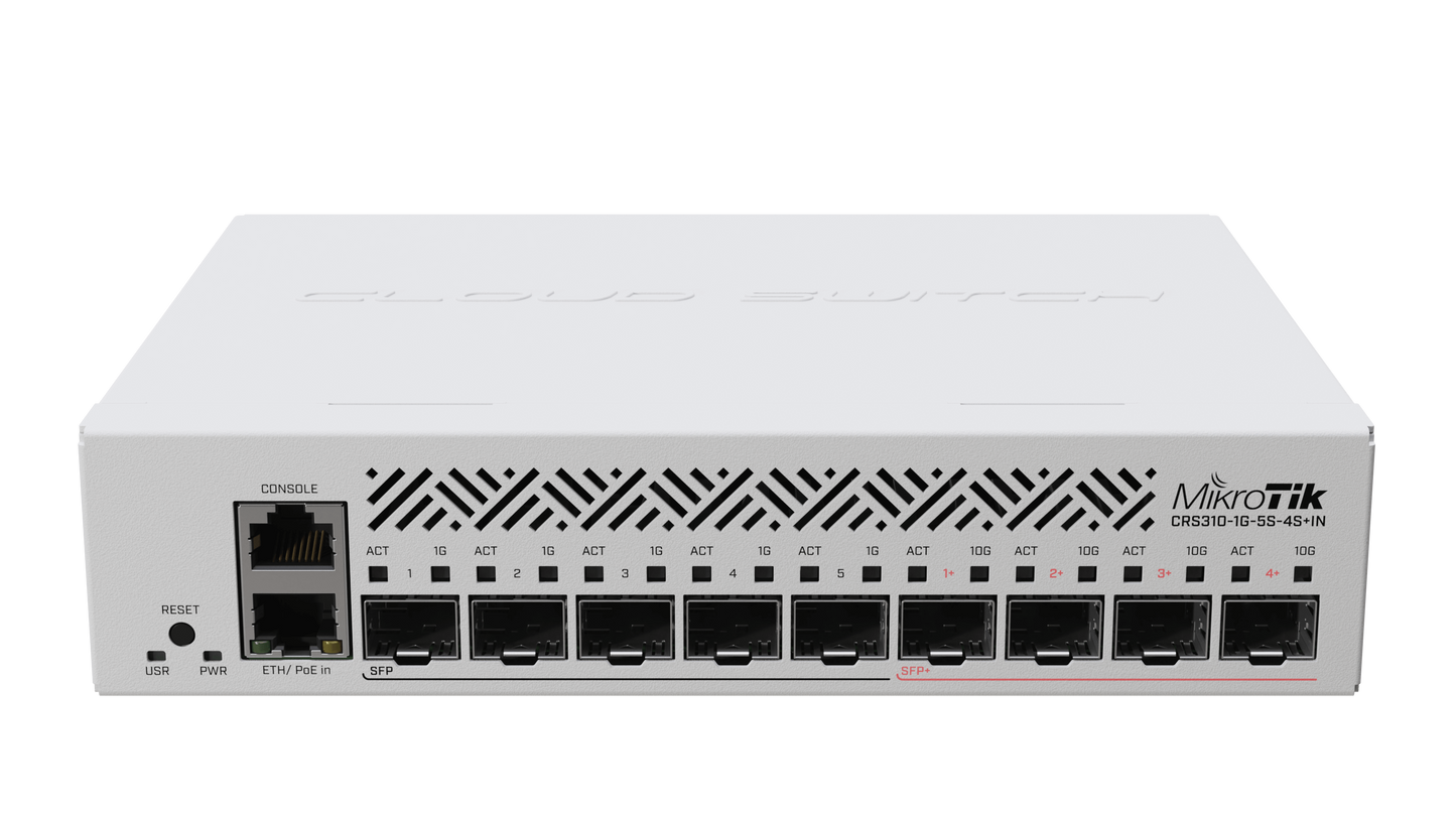 MikroTik CRS310-1G-5S-4S+IN, 4 x 10G SFP+ Ports, 5 x 1G SFP Ports, 1 x 1G Ethernet Port
