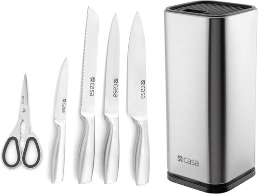 CASA Palermo 6-Piece Knife Block Set Stainless Steel - Guards On Duty Shop & Security Guards