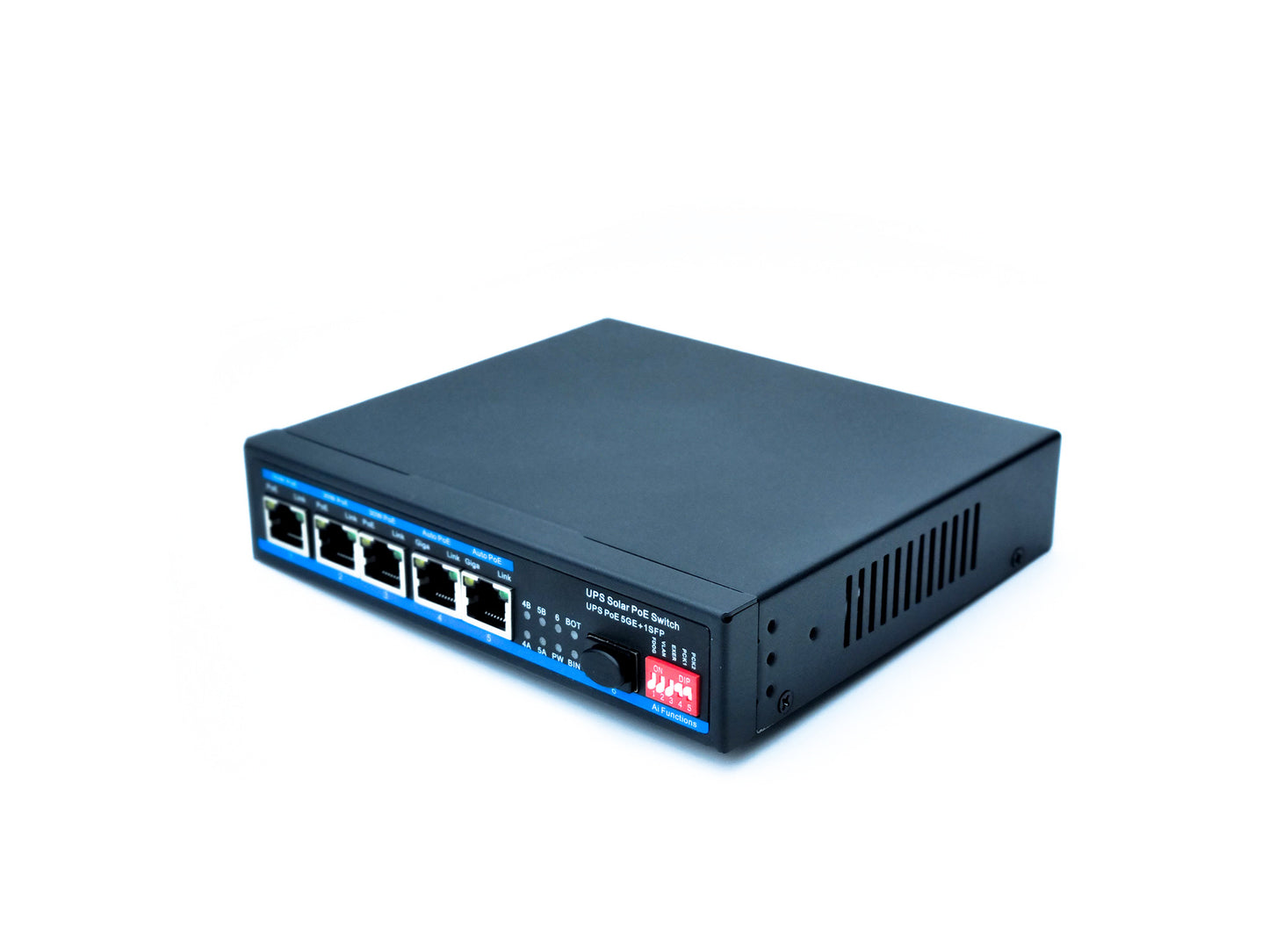 5 Port Gigabit MPPT Solar POE switch (Selectable IEEE802.3af/at/POE++) + 1 SFP port.