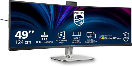 Philips Monitor Curved 49” Va Dual Qhd 5120 X 1440 75hz, Usb-c Docking 100w Hdmi Dp, Kvm, Hdr400, Rj45, Eyecare, Speaker+mic Webcam, Ergo Stand, 3 Year Warranty - Guards On Duty Shop & Security Guards
