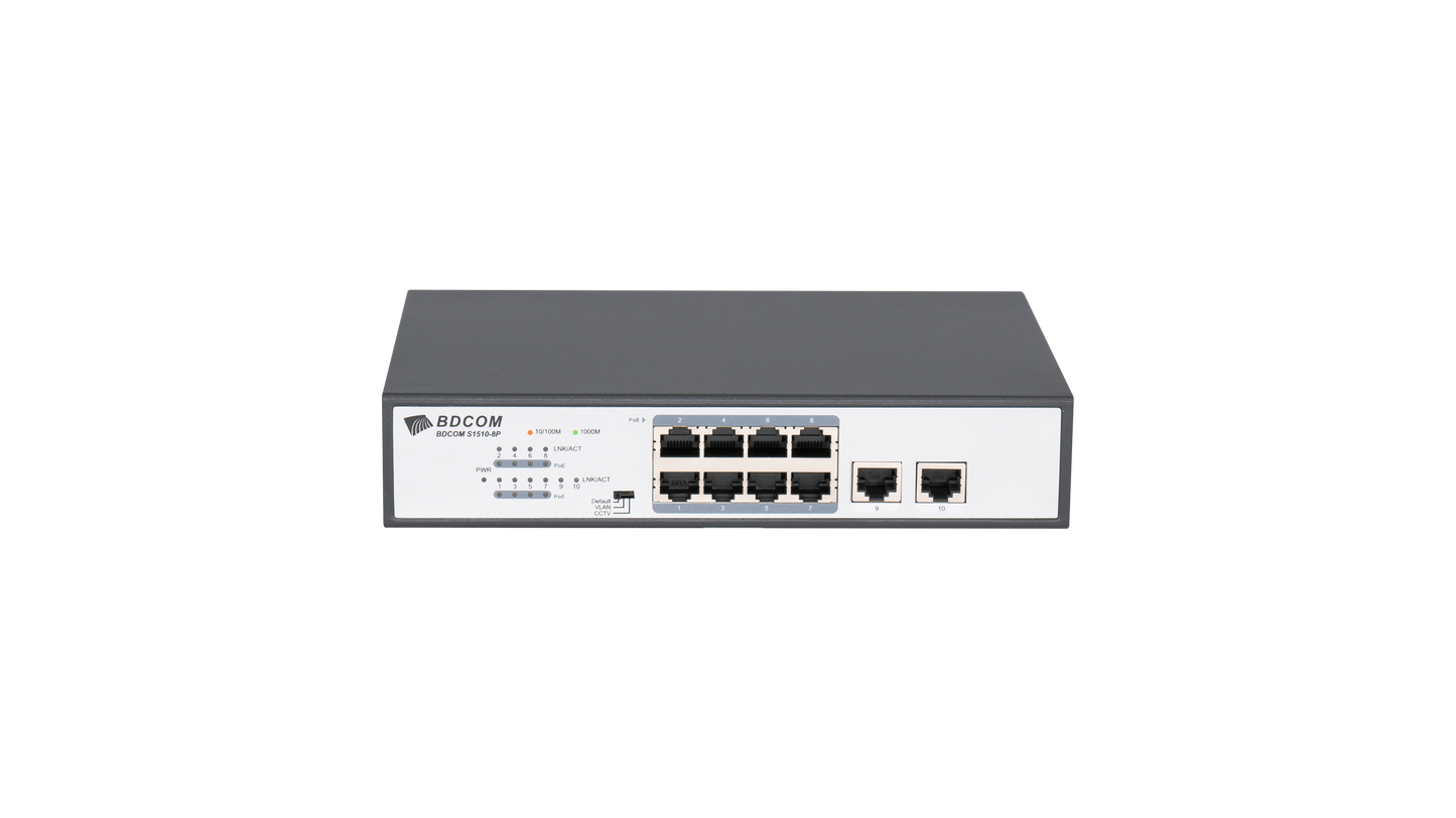 BDCOM Unmanaged 8-port Gigabit 120W POE switch, 8 POE ports, 2 GE TX ports