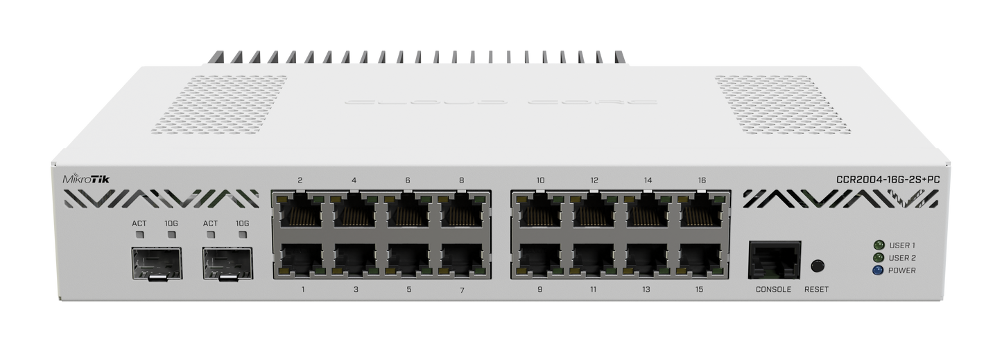 MikroTik Cloud Core 16 Port Gigabit 2SFP+ Passive Cooling Router | MT-RBCCR2004-16G-2S+PC