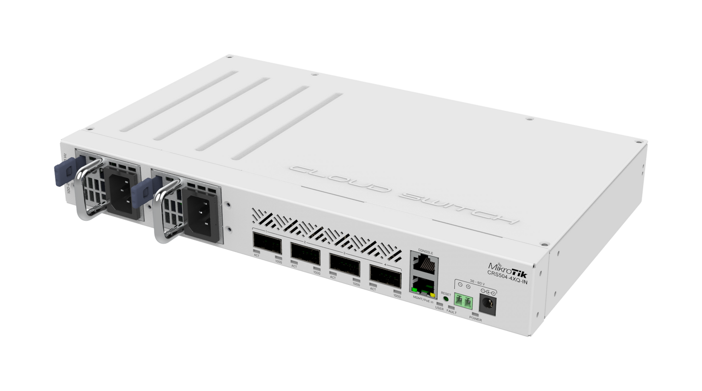 MikroTik CRS504-4XQ-IN, 4 x 100G QSFP28, 1 x RJ45 Serial console port
