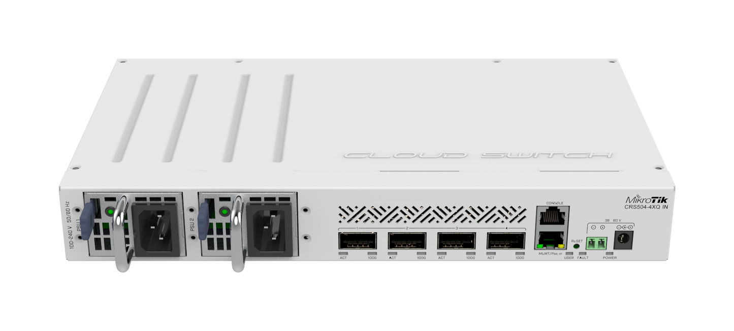 MikroTik CRS504-4XQ-IN, 4 x 100G QSFP28, 1 x RJ45 Serial console port