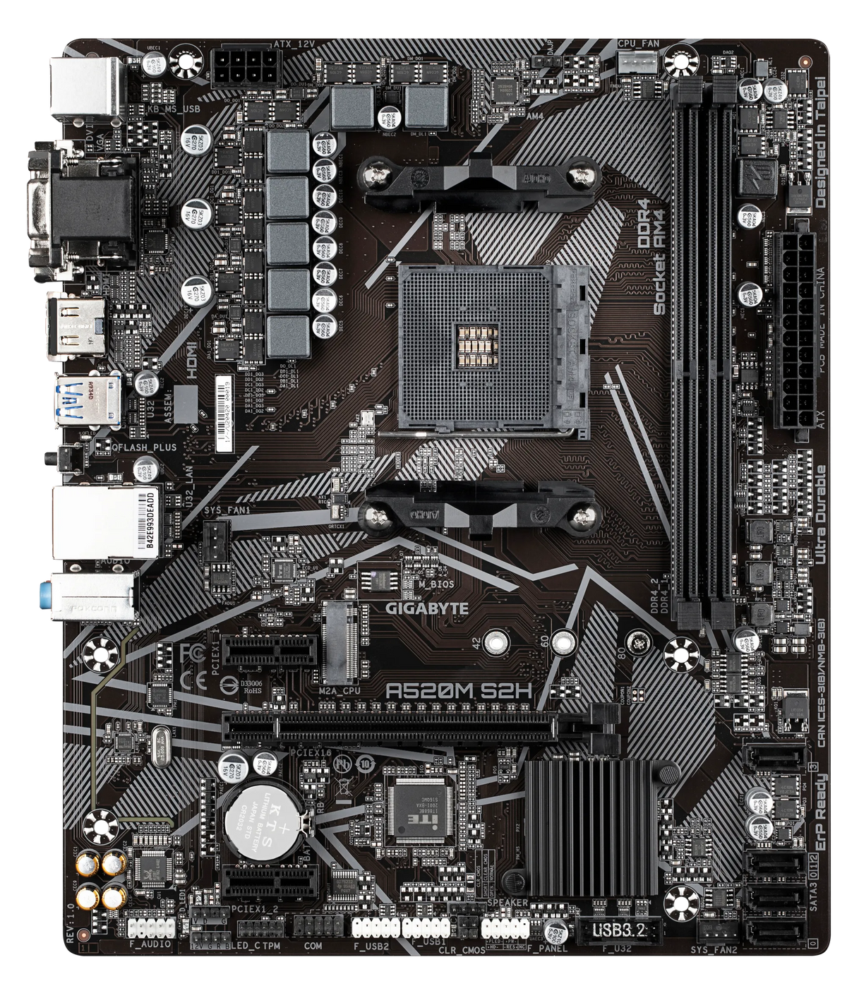 GIGABYTE Motherboard AMD A520M-S2H for 3rd/4th/5th Generation AMD Ryzen™ processors; 2x Dual DDR4; 1x M2; HDMI; DVI; VGA.
