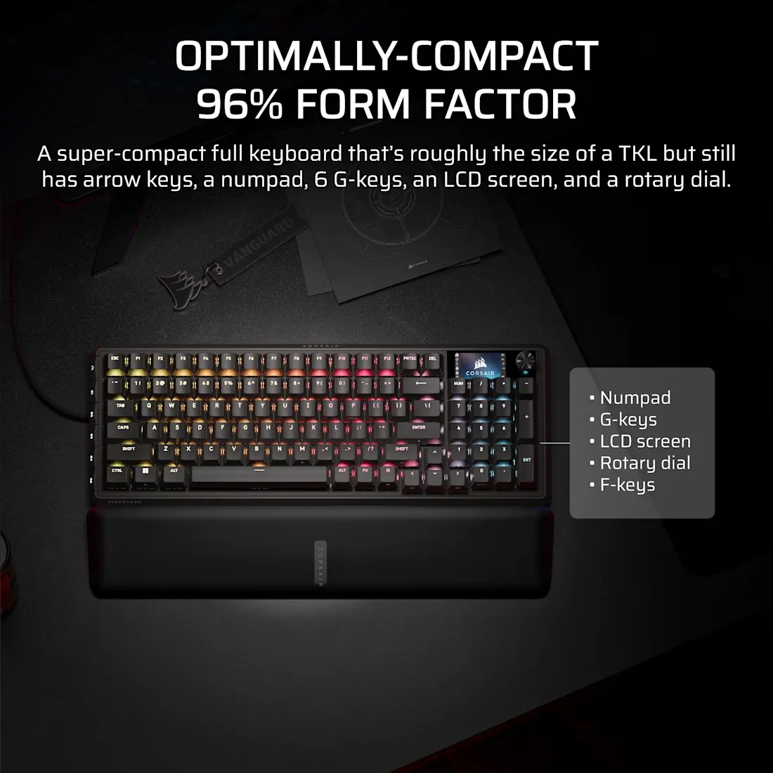 Corsair VANGUARD PRO 96% Hall Effect Gaming Keyboard - MGX Hyperdrive magnetic switches - Black.
