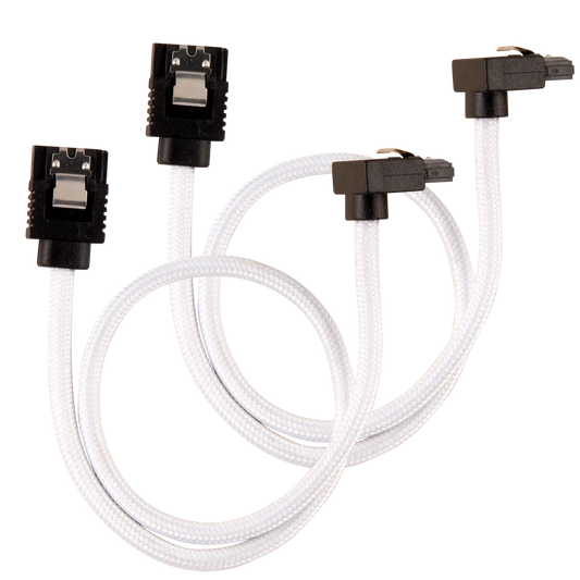 Corsair Premium Sleeved SATA Data Cable Set with 90° Connectors; White; 30cm
