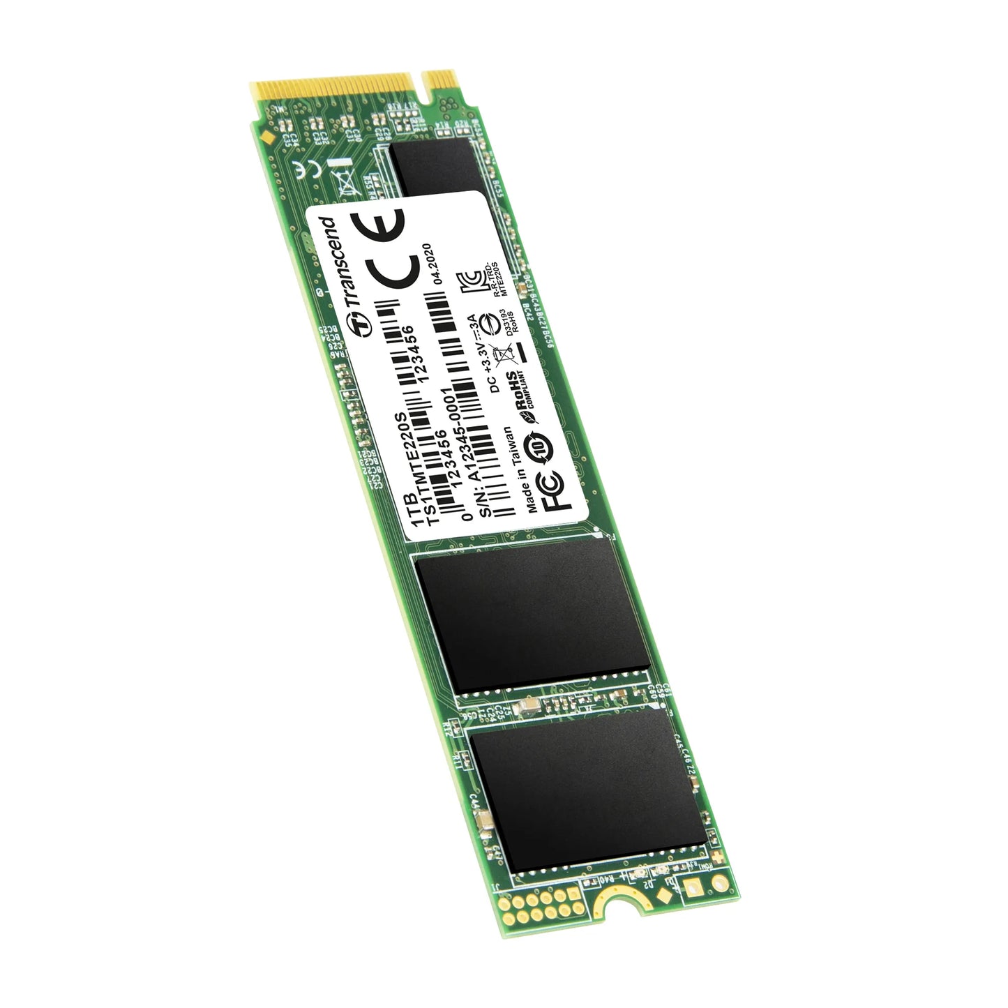 TRANSCEND 1TB MTE220S PCI-E GEN 3x4 NVMe M.2 2280 SSD 3D TLC with DRAM cache -3500 MB/s Read 3200 MB/s Write - 2200 TBW