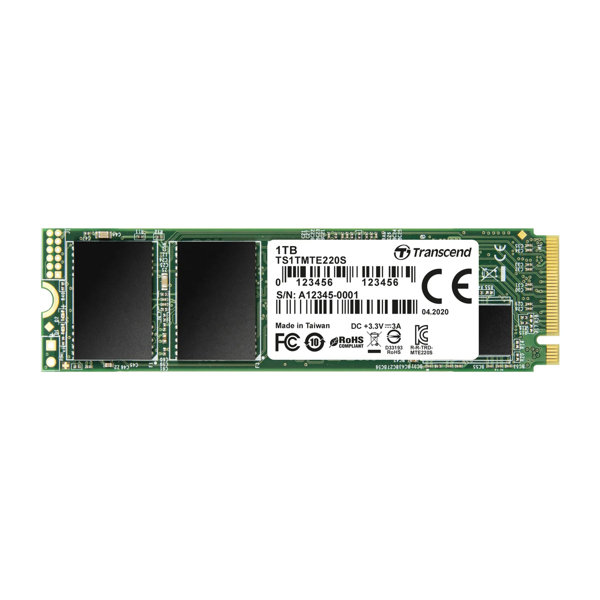 TRANSCEND 1TB MTE220S PCI-E GEN 3x4 NVMe M.2 2280 SSD 3D TLC with DRAM cache -3500 MB/s Read 3200 MB/s Write - 2200 TBW