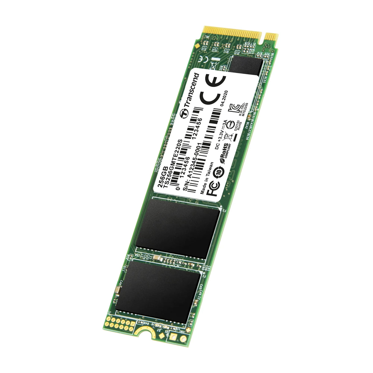TRANSCEND 256GBMTE220S PCI-E GEN 3x4 NVMe M.2 2280 SSD 3D TLC with DRAM cache - 3300 MB/s Read 1250 MB/s Write - 550 TBW
