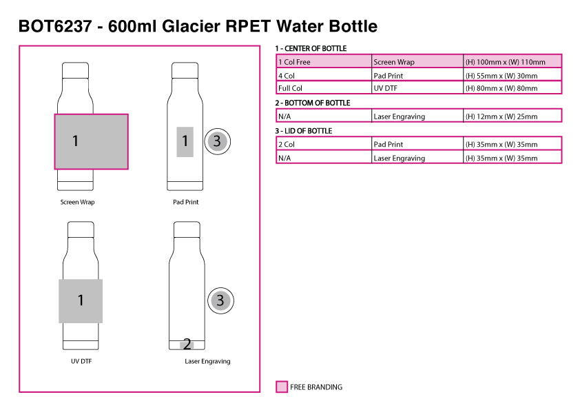 600ml Glacier RPET Water Bottle