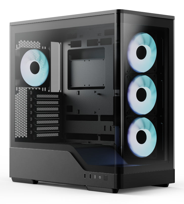 Aerocool P500A Black Mid tower case - Includes 120mm ARGB Fan x 4 and 4-port ARGB control hub - ATX - 3x 2.5'' or 2x3.5'' - 360m