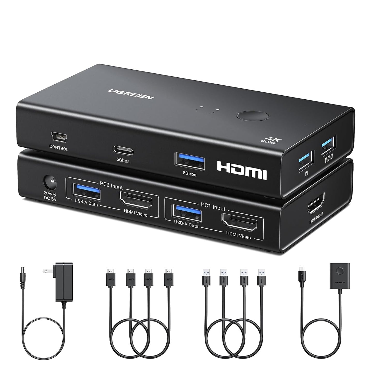 UGREEN 2-In-1 HDMI KVM Switch 4 USB Ports 4K@60Hz–Black - Guards On Duty Shop & Security Guards