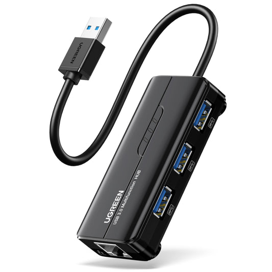 UGREEN USB Type-A Male to Ethernet Adapter with 3-Port USB Hub – Black - Guards On Duty Shop & Security Guards
