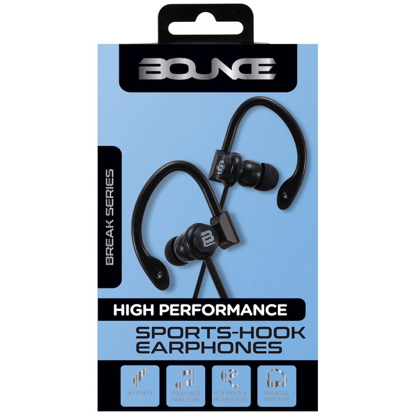 Bounce Break Series Hook-On Earphones - Black
